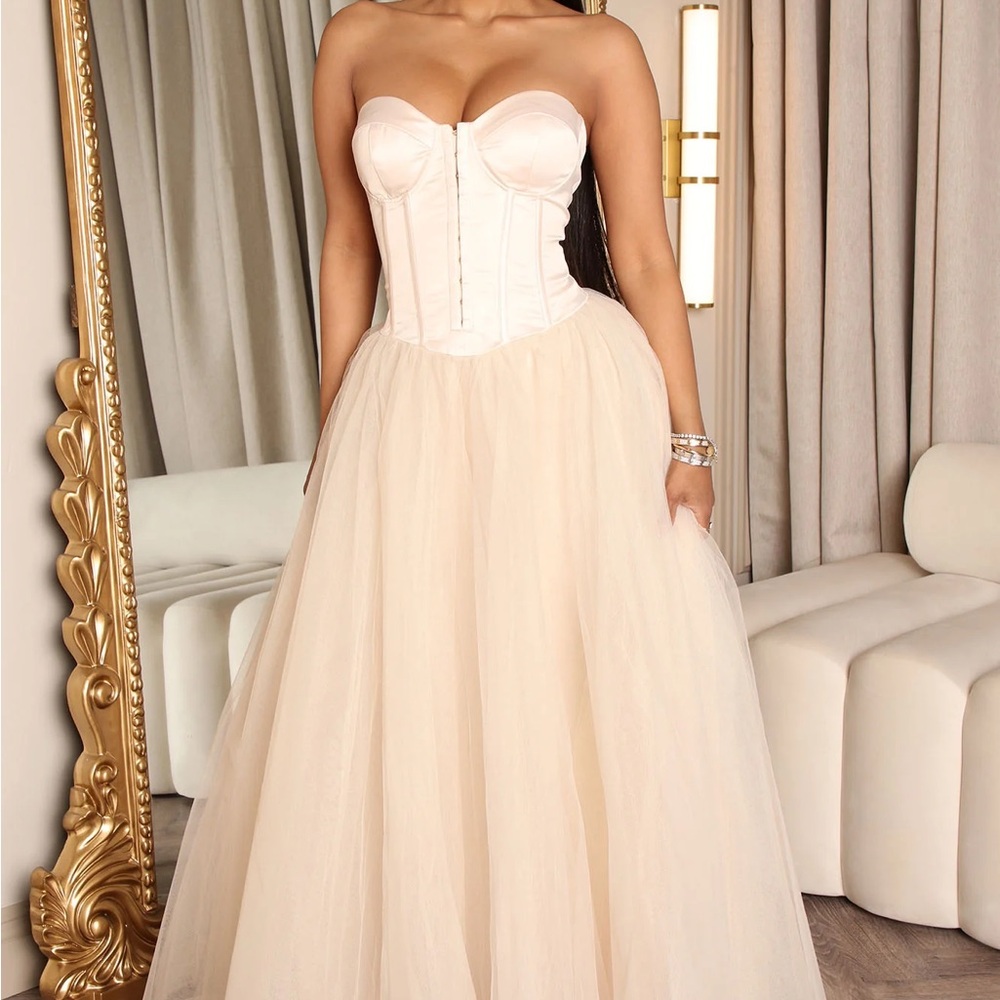 NWOT Irena Tulle Maxi Dress - Nude | Strapless Corset Gown
